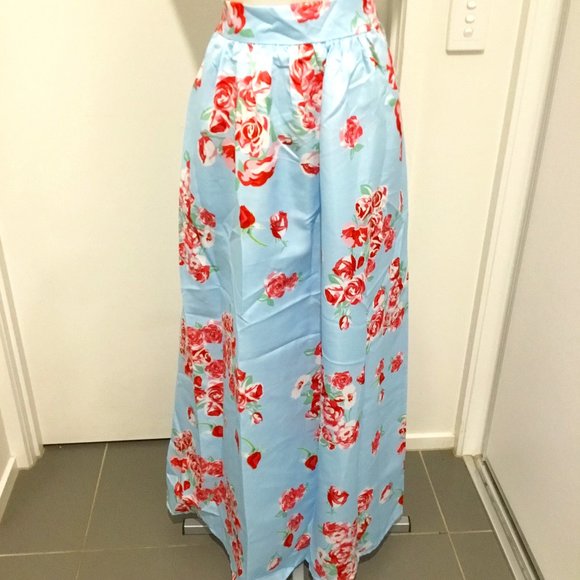 none Dresses & Skirts - Woman's Skirt MAXI Skirt Blue Floral Pattern Sz 12-14 Au NNT
